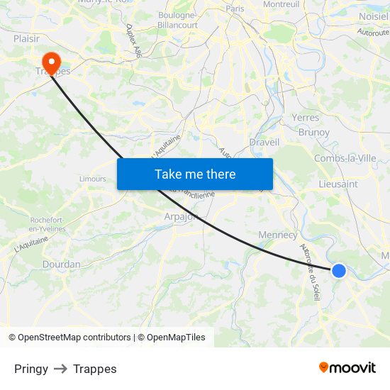 Pringy to Trappes map