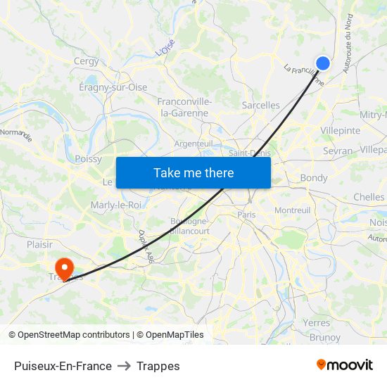 Puiseux-En-France to Trappes map