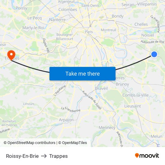 Roissy-En-Brie to Trappes map
