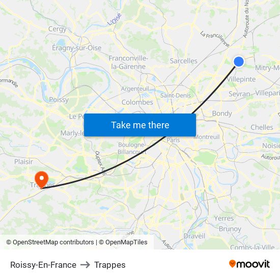 Roissy-En-France to Trappes map