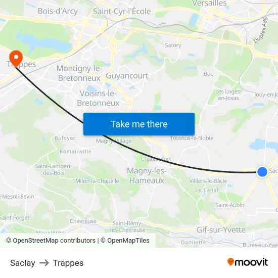 Saclay to Trappes map