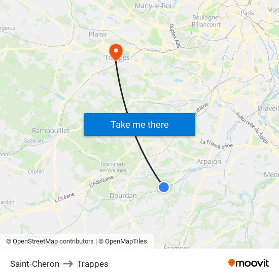 Saint-Cheron to Trappes map