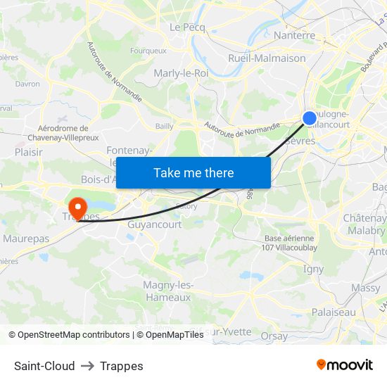 Saint-Cloud to Trappes map