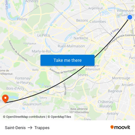 Saint-Denis to Trappes map
