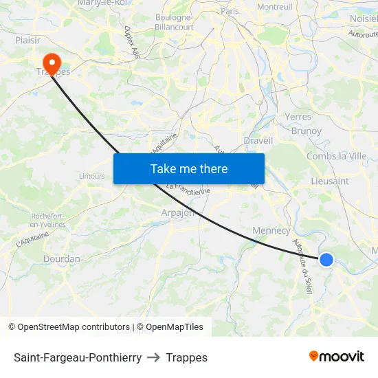 Saint-Fargeau-Ponthierry to Trappes map