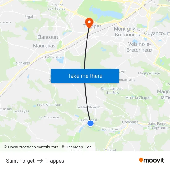 Saint-Forget to Trappes map