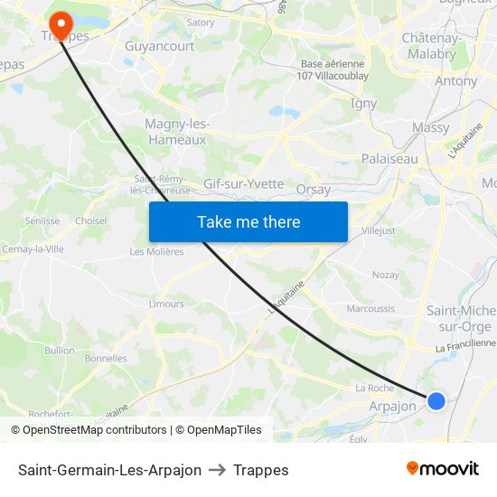 Saint-Germain-Les-Arpajon to Trappes map