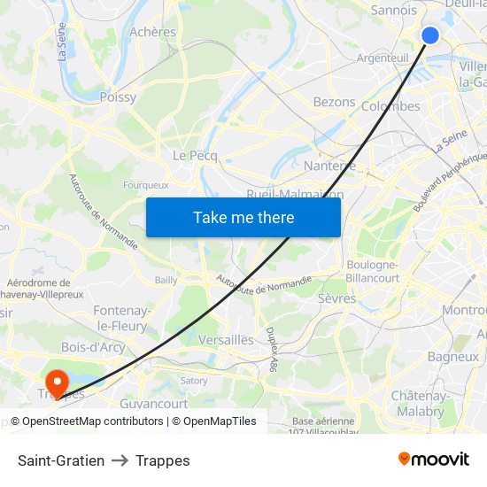 Saint-Gratien to Trappes map
