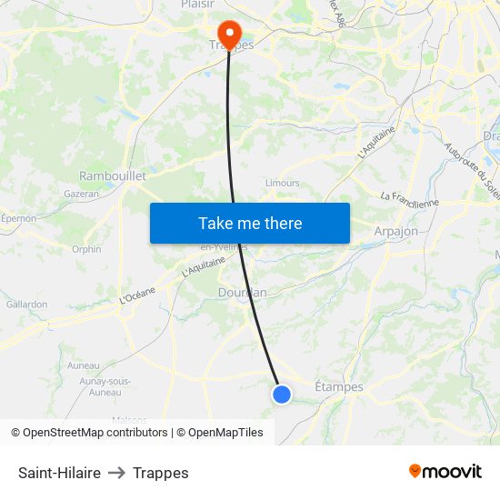 Saint-Hilaire to Trappes map