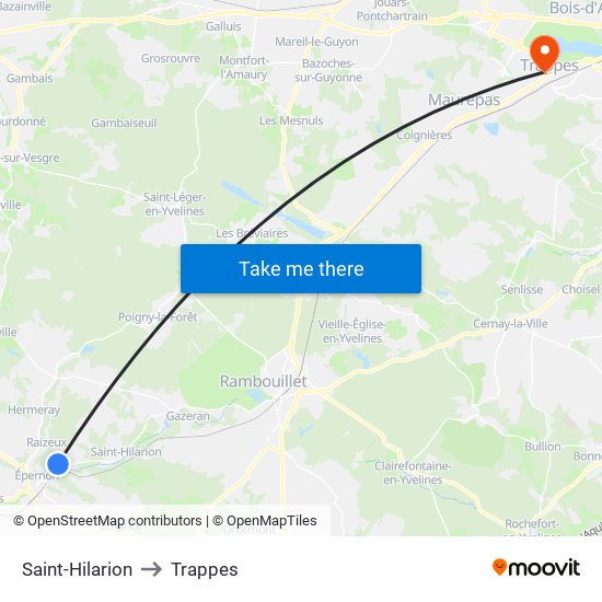 Saint-Hilarion to Trappes map