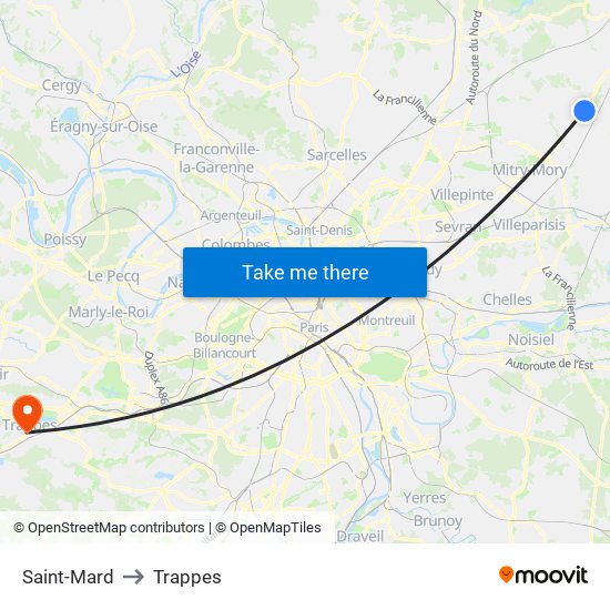 Saint-Mard to Trappes map