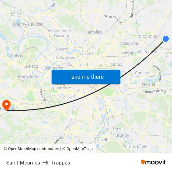 Saint-Mesmes to Trappes map