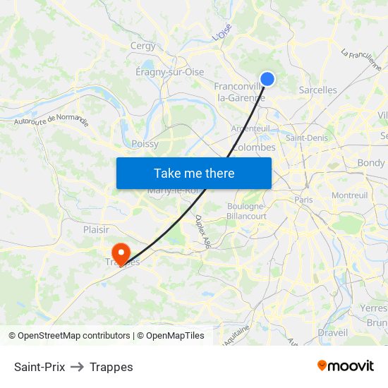Saint-Prix to Trappes map