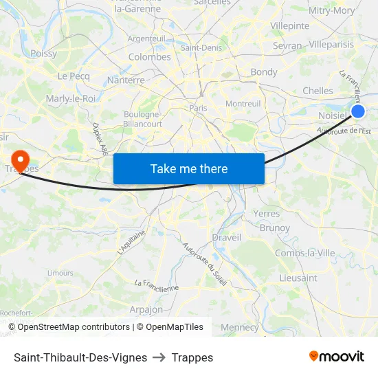 Saint-Thibault-Des-Vignes to Trappes map