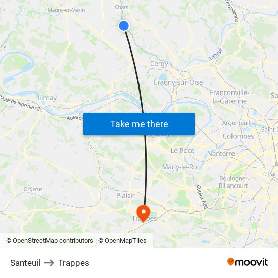 Santeuil to Trappes map