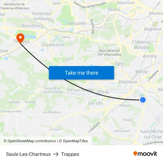 Saulx-Les-Chartreux to Trappes map