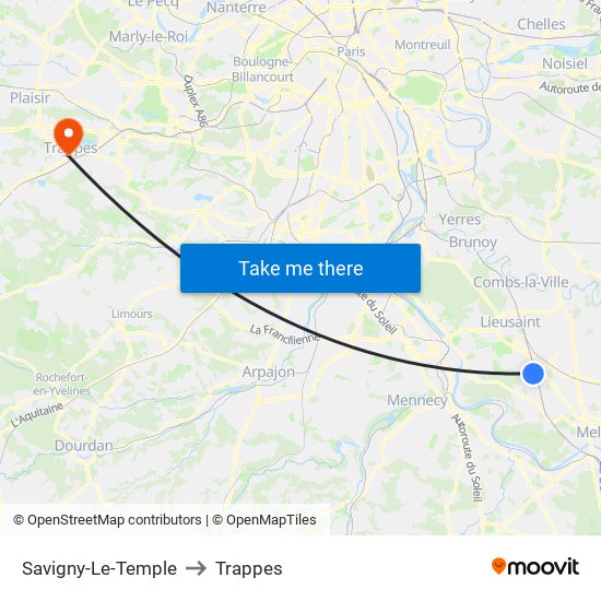 Savigny-Le-Temple to Trappes map