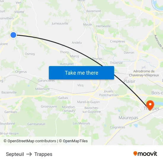 Septeuil to Trappes map