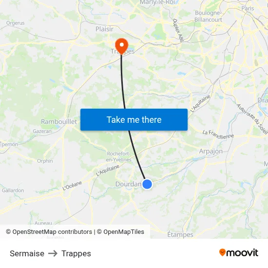 Sermaise to Trappes map