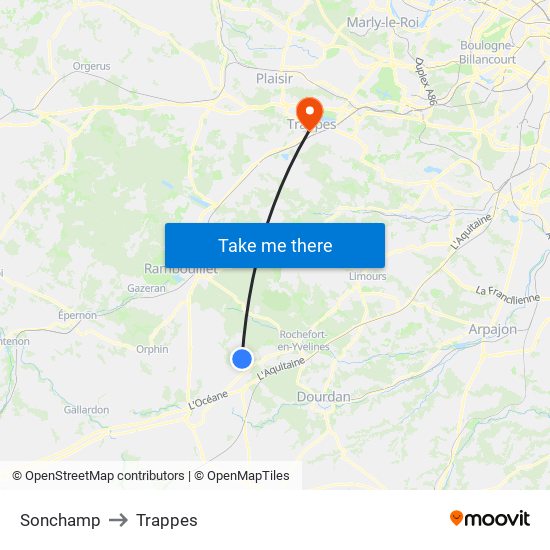 Sonchamp to Trappes map