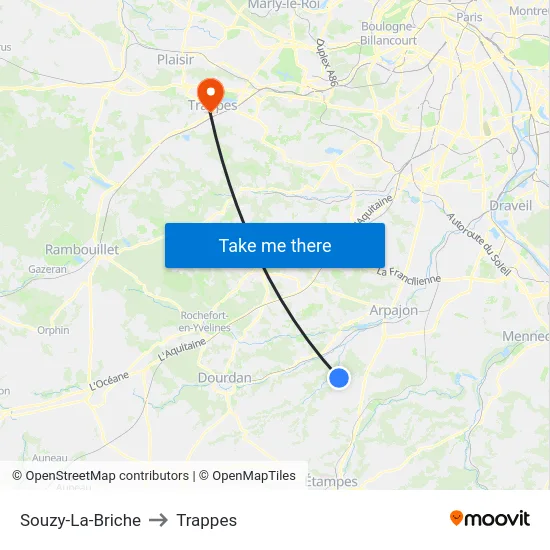 Souzy-La-Briche to Trappes map