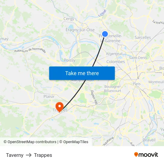 Taverny to Trappes map