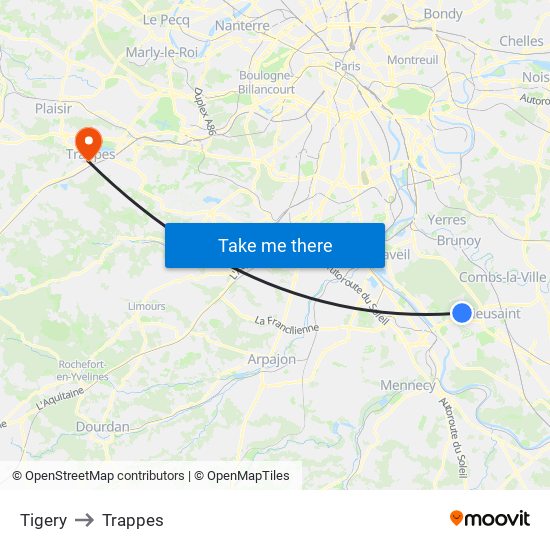 Tigery to Trappes map