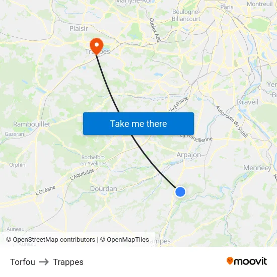 Torfou to Trappes map