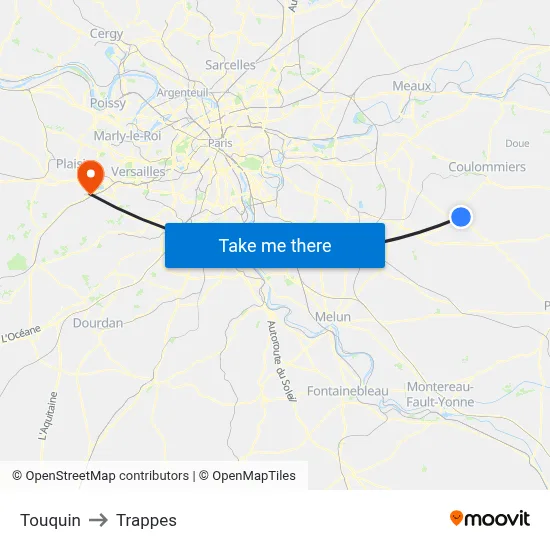 Touquin to Trappes map