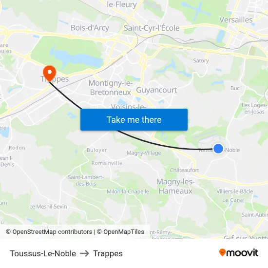 Toussus-Le-Noble to Trappes map