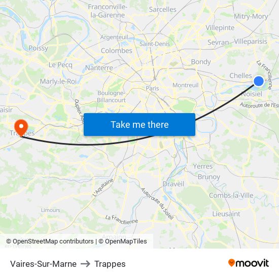 Vaires-Sur-Marne to Trappes map