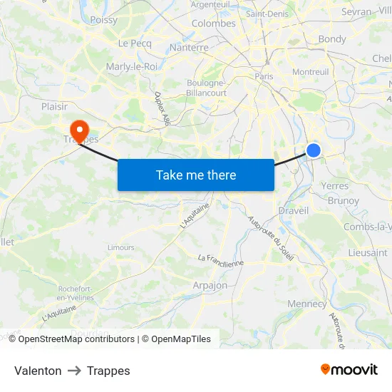 Valenton to Trappes map
