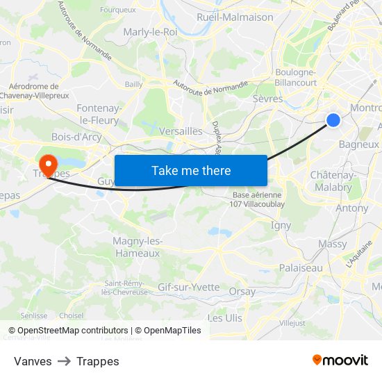 Vanves to Trappes map