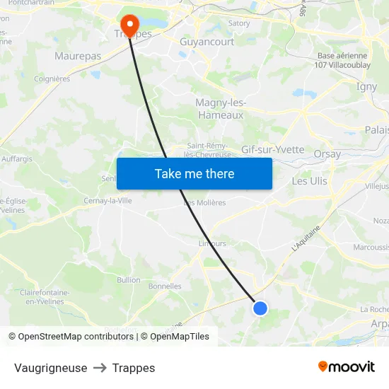 Vaugrigneuse to Trappes map