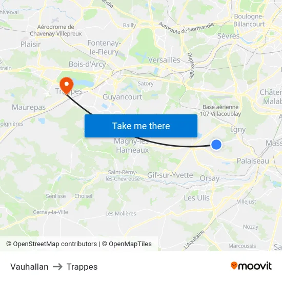Vauhallan to Trappes map