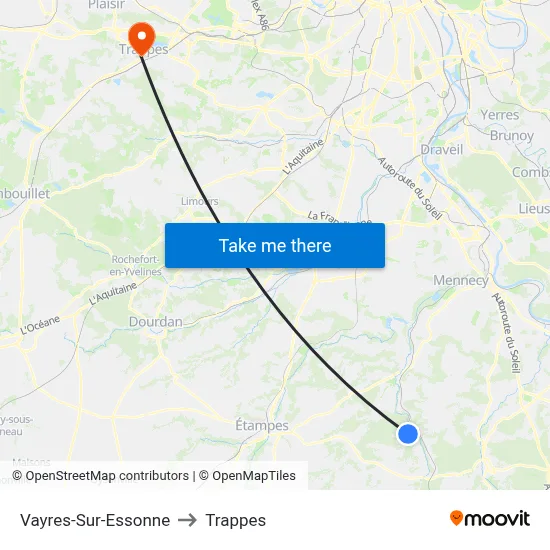 Vayres-Sur-Essonne to Trappes map