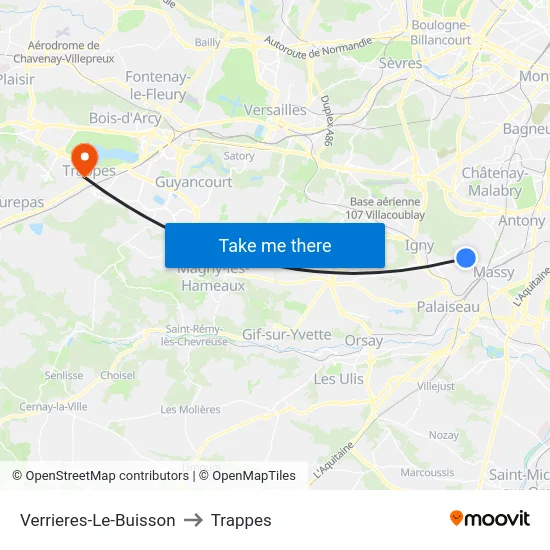 Verrieres-Le-Buisson to Trappes map