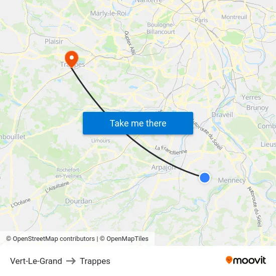 Vert-Le-Grand to Trappes map
