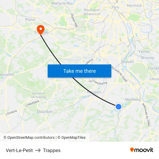 Vert-Le-Petit to Trappes map
