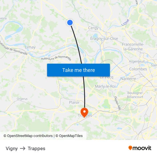 Vigny to Trappes map