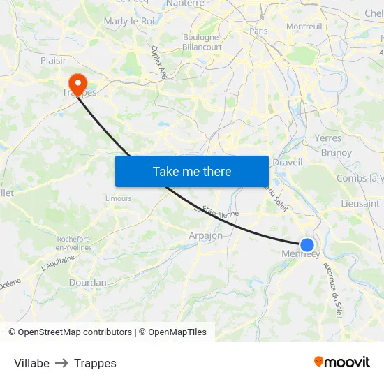 Villabe to Trappes map