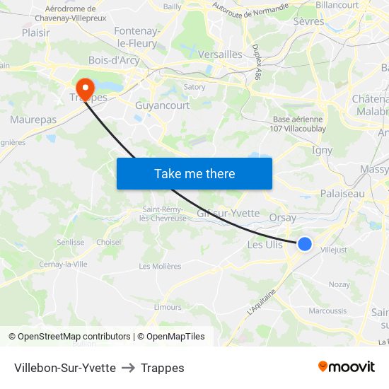 Villebon-Sur-Yvette to Trappes map