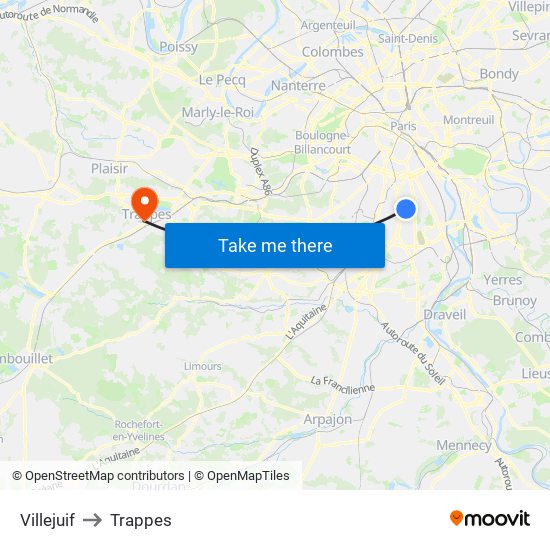 Villejuif to Trappes map