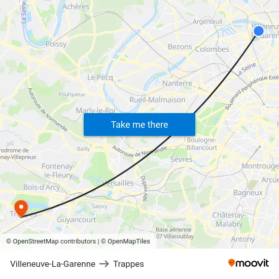 Villeneuve-La-Garenne to Trappes map