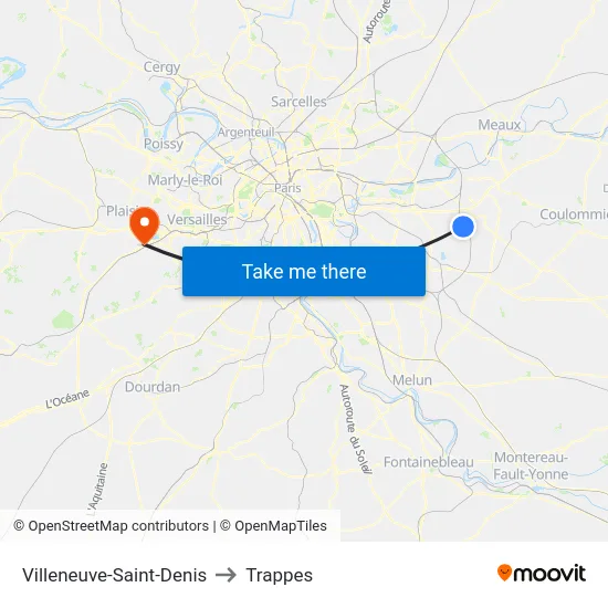 Villeneuve-Saint-Denis to Trappes map