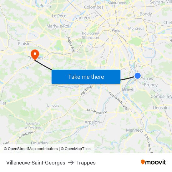 Villeneuve-Saint-Georges to Trappes map