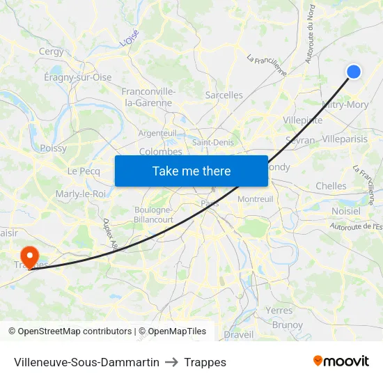 Villeneuve-Sous-Dammartin to Trappes map
