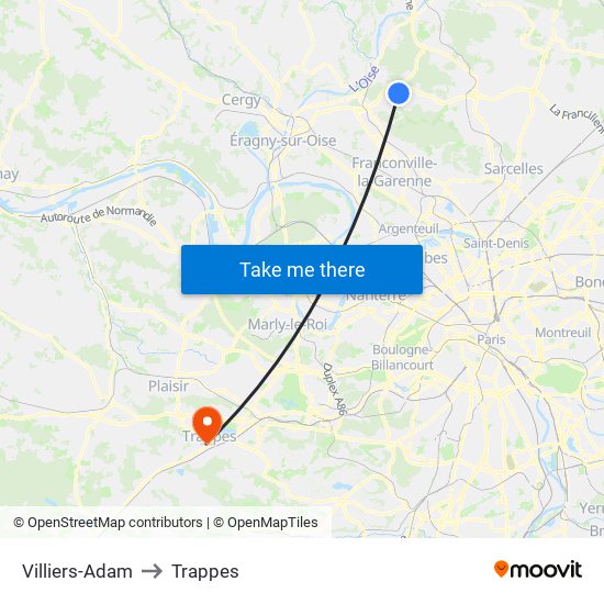 Villiers-Adam to Trappes map