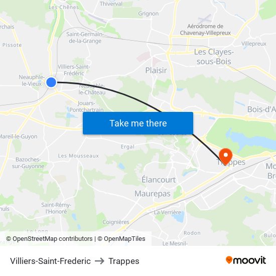 Villiers-Saint-Frederic to Trappes map