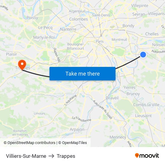 Villiers-Sur-Marne to Trappes map